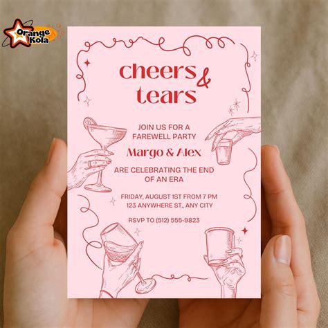 Cheers & Tears Going Away Party Invitation Editable Template Fun