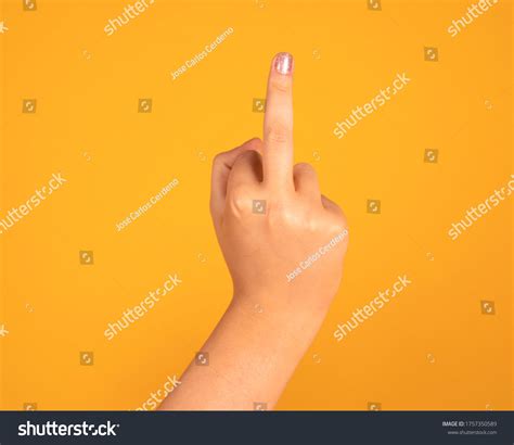 Fuck You Hand Gesture Yellow Background Stock Photo 1757350589