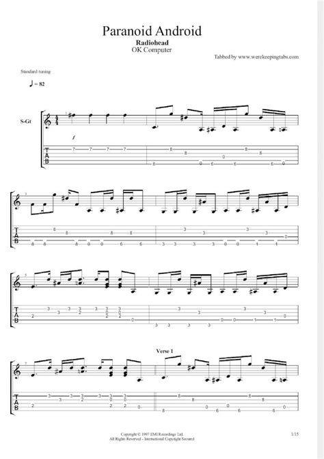 Pdf Radiohead Paranoid Android Rhythm Guitar Tab Dokumentips