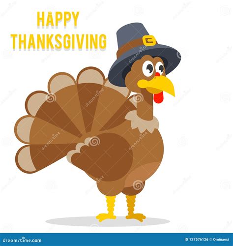 Thanksgiving Turkey In Pilgrim Hat Flat Design Vector Illustration