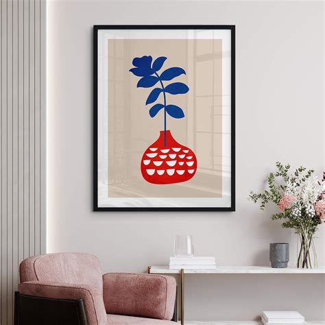 Poster Kubistika Fleur Sauvage Dans Un Vase Rouge Wall Art Fr