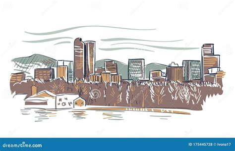 Colorado Denver Vector Sketch Line Usa Landscape Hand Drawn Stock