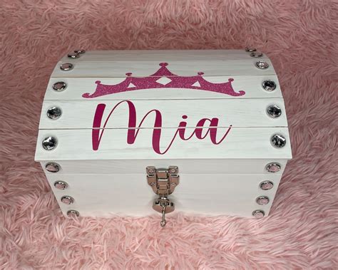 Personalized Keepsake Chest With Lock And Key Princess Crown Keepsake