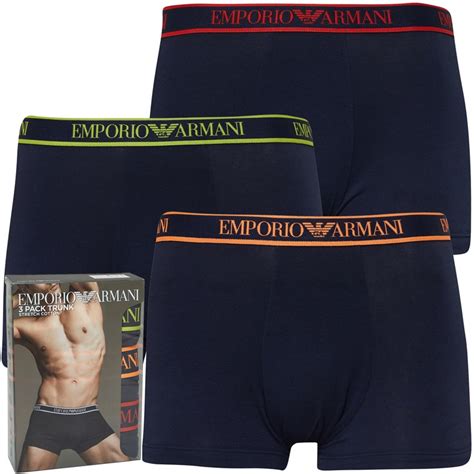 Buy Emporio Armani Mens Three Pack Trunks Marine Marine Marine