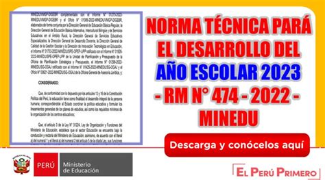 Norma TÉcnica ParÁ El Desarrollo Del AÑo Escolar 2023 Rm N° 474