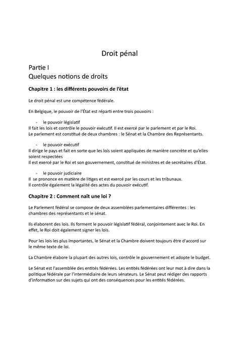 Partie 1 notes de cour droit pénal Droit pénal Partie I Quelques