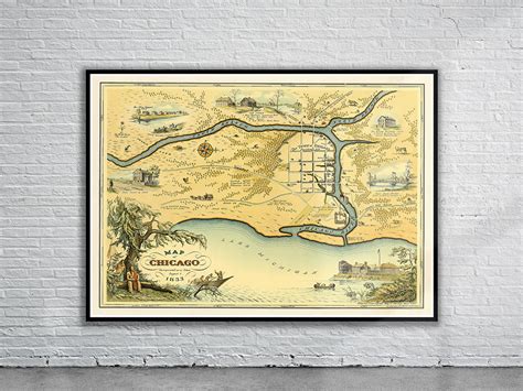 Vintage Map of Chicago 1833