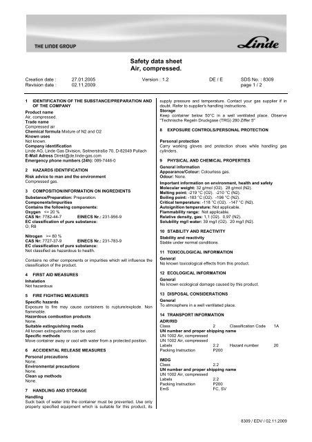 Safety Data Sheet Methane Linde Gas 52 Off Rbkbm