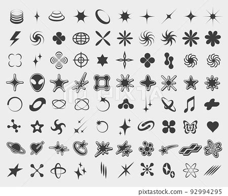 Y2K Symbols Retro Star Icons Trendy Acid Rave Stock Illustration