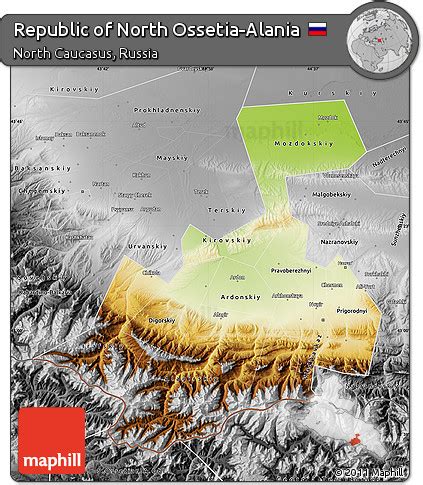 Free Physical Map Of Republic Of North Ossetia Alania Desaturated