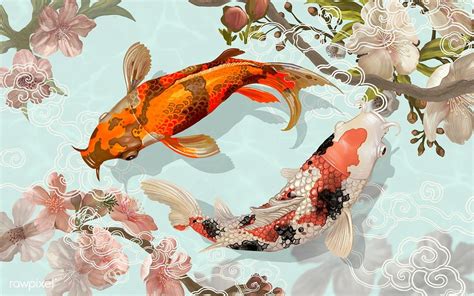 Two Japanese Koi Fish Swimming Free Image By Rawpixel Koi Art