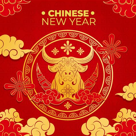 Golden Ox Chinese New Year Greeting 2058289 Vector Art at Vecteezy