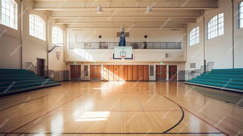 Premium Ai Image A School Gymnasium With Basketball Hoops And Bleachers