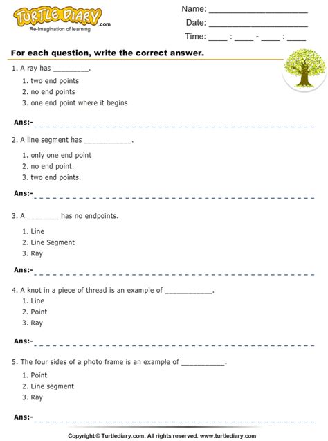 Identify Lines And Parts Of Lines Worksheet Turtle Diary