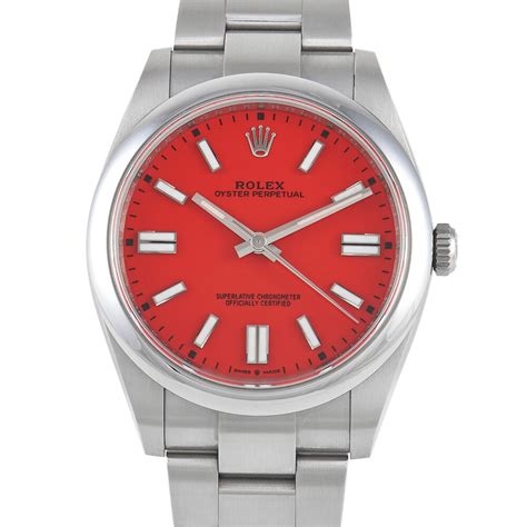 Rolex Oyster Perpetual Coral Red Dial Watch Mm Red