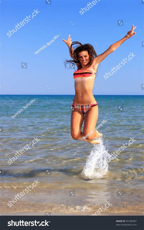 Sexy Bikini Model Having Fun Ocean Stock Photo 95180467 Shutterstock