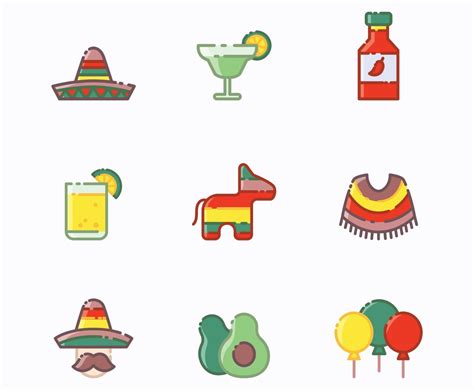 Set Of Celebration Cinco De Mayo Mexico Icon Vector Art Graphics