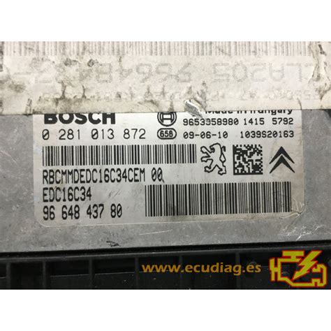 ECU BOSCH EDC16C34 4 11 0281013872 PEUGEOT 207 1 6 HDI 90CV 9664843780