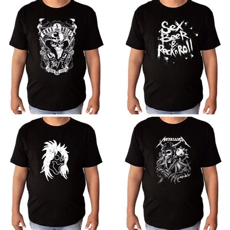 Camiseta Preta Masculina Plus Size Camisa Banda De Rock Punk