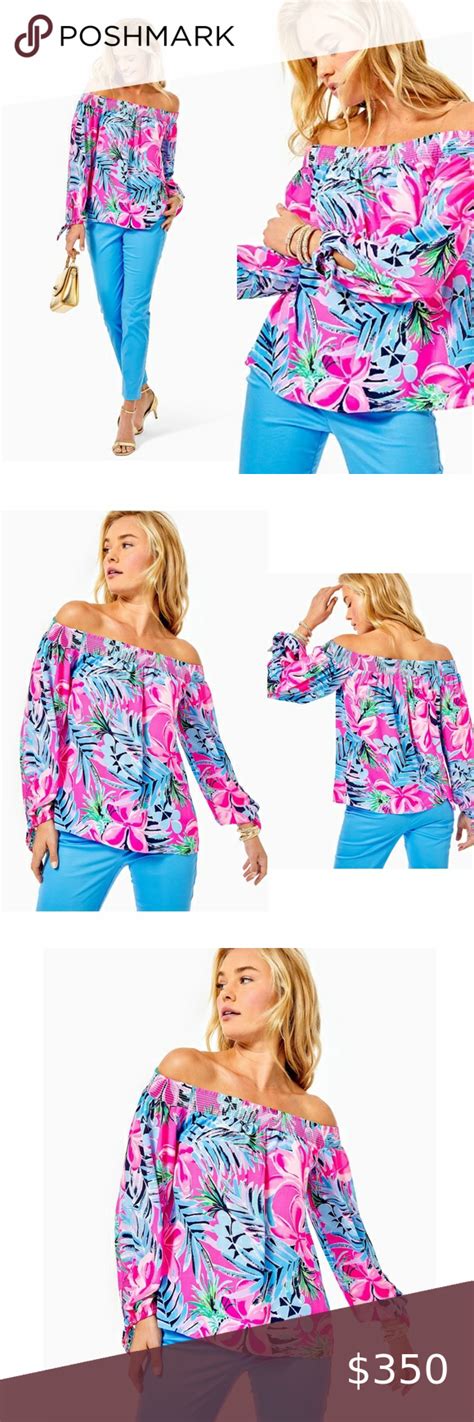 New Lilly Pulitzer Maryellen Off The Shoulder Top In Cockatoo Pink