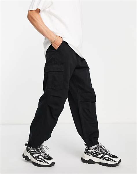 Bershka Parachute Cargo Pants In Black Asos