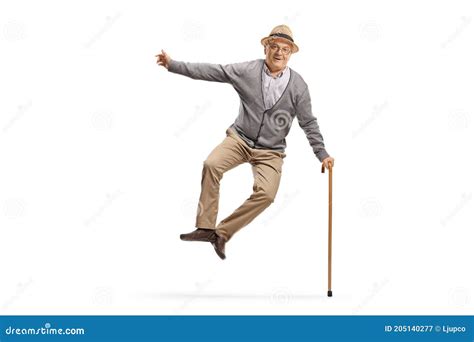 Full Length Portrait Of A Happy Elderly Man Jumping Stock Image Image