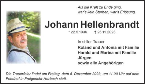 Traueranzeigen Von Johann Hellenbrandt Trauer Gnz De