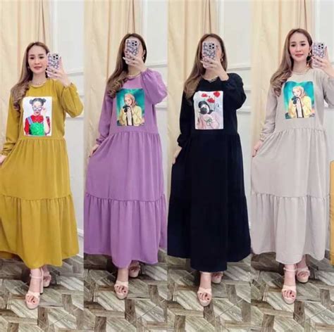 MIDI DRESS SABLON PRINT VIRAL SUSUN 3 GAMBAR TEBAL 3D Gamis Lebaran