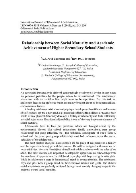 Pdf Relationship Between Social Maturity And Academic Achievement Of Higher Secondary School