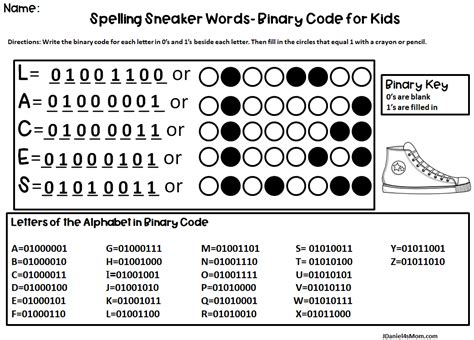 Binary Code For Kids Spelling Sneaker Words Jdaniel4s Mom