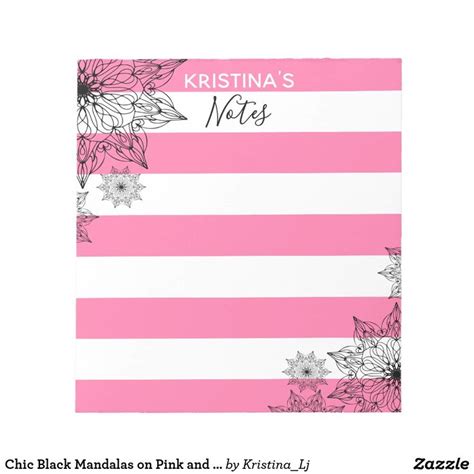 Chic Black Mandalas On Pink And White Stripes Notepad Zazzle Pink