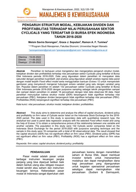 PDF Pengaruh Struktur Modal Kebijakan Dividen Dan Profitabilitas