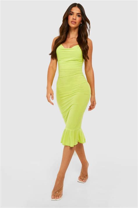 Slinky Cowl Neck Midi Dress Boohoo