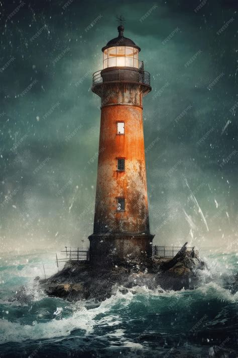 Premium AI Image | A lighthouse in the ocean with a stormy sky