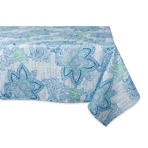 120" Blue and White Paisley Printed Rectangular Outdoor Tablecloth ...