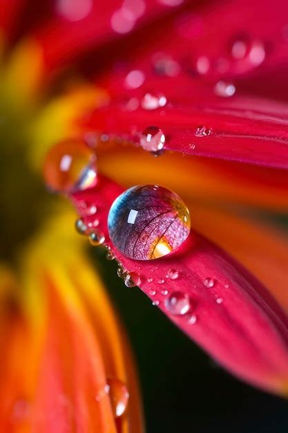 Premium AI Image A Water Droplet On A Flower With A Yellow And Orange