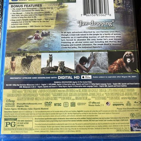 The Jungle Book Blu Ray Only No Dvd Disney Rated Pg Bonus