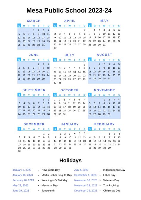 Mesa Public Schools Calendar 2023-24 With Holidays