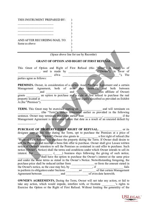 Right Of First Refusal In Lease Agreement Us Legal Forms