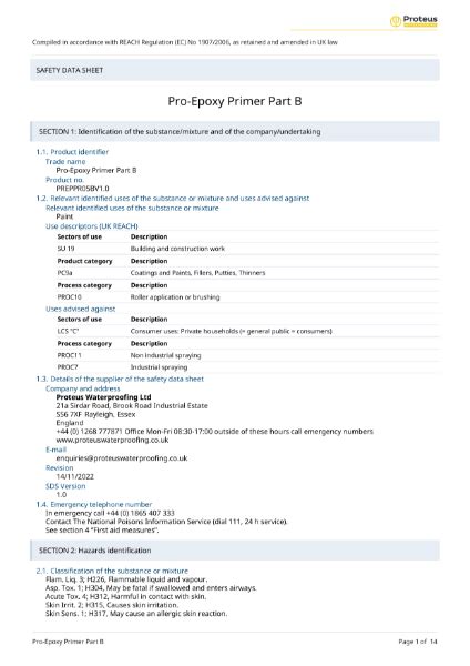 Material Safety Data Sheet Proteus Pro Epoxy Primer Part B