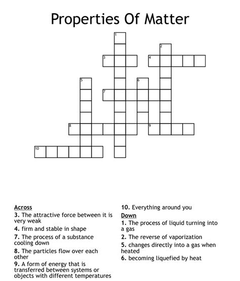 Properties Of Matter Crossword Wordmint