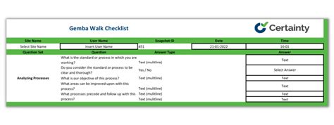 Gemba Walk Checklist | Certainty Software | Free Template