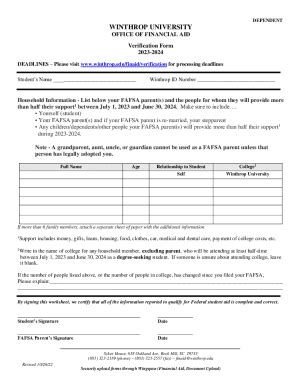 Fillable Online Office Of Financial Aid Verification Form Fax