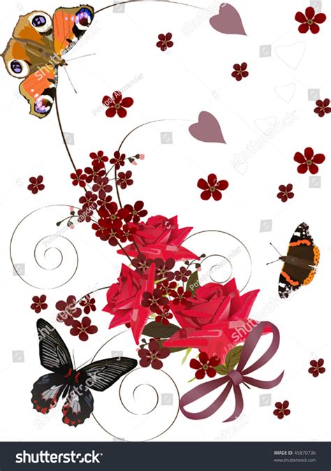 Illustration Red Butterflies Rose Flowers Decoration Stock Vector