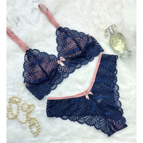 Conjunto De Lingerie Calcinha e Sutiã Sem Bojo Renda Diversas Cores Bicolor Shopee Brasil