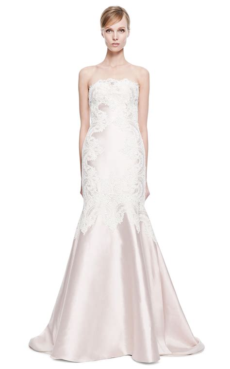 Lyst Marchesa Blush Silk Wool Mermaid Gown With Corded Lace In White