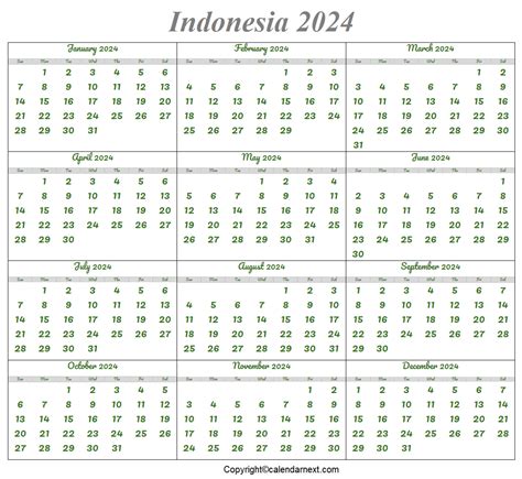 Printable Free Yearly Indonesia 2024 Calendar with Holidays