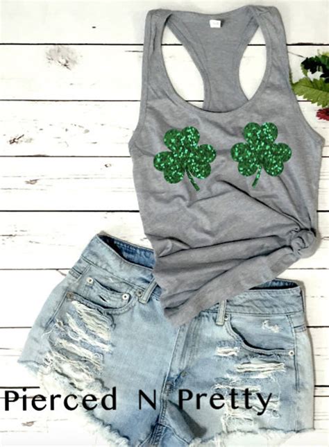 Glitter St Patricks Day Womens Shirt Shamrock Tank Top Shirt Etsy