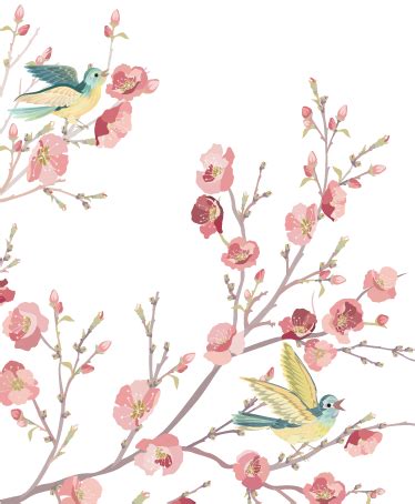 Sticker Arbre Aquarelle Petits Oiseaux Tenstickers