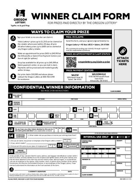 Fillable Online Oregon Lottery Prize Claim Form Fax Email Print Pdffiller